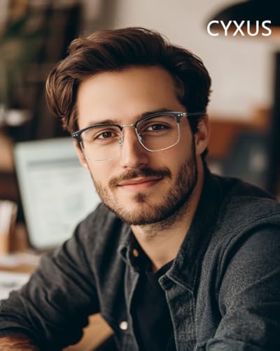 Cyxus Blue Light Glasses for Men, Square Browline Computer Eyewear