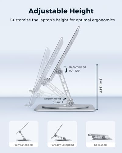 Aoviho 360° Rotating Laptop Stand for Desk | Adjustable, Foldable, Portable Aluminum Ergonomic Riser | Compatible with MacBook, Dell, HP & All Laptops 10-16 inch | Silver