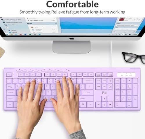 Rii RK907 Ultra-Slim Compact USB Wired Keyboard for MAC and PC-Purple
