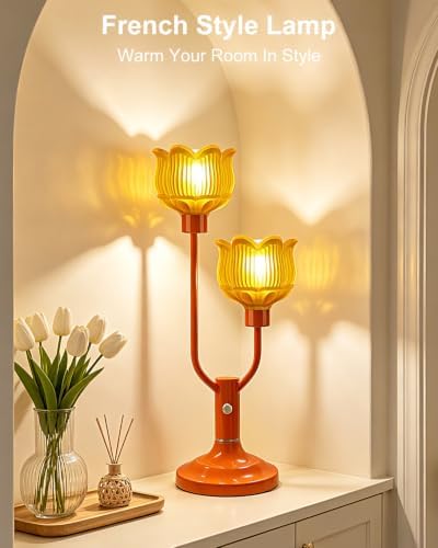Lightdot Flower Orange Table Lamp Vintage Lamp 2 Bulbs Included Dimmable