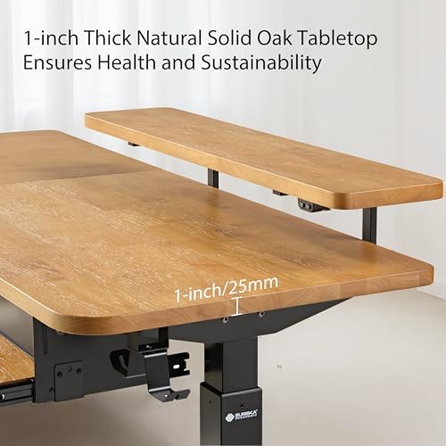 EUREKA ERGONOMIC L Shaped Standing Desk w Keyboard Tray,61" Electric Corner Standing Desk, Computer Desk w LED Monitor Stand,Dual Motor,Solid Wood,Left/Oak