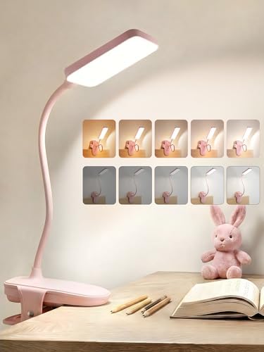 Pink Desk Lamp Cute Clip on Lamp,45 Modes Dimmable+450 Lumen Clip on Light
