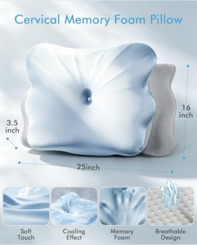 Cervical Pillow for Neck Pain Relief - Ergonomic Contour Memory Foam Pillows for Sleeping Soft Cooling Deep Sleep Pillow for Neck Shoulder Support Orthopedic Pillow Side Back Bed Stomach Sleepers