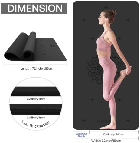 Gruper Yoga Mat Non Slip, TPE Extra Wide Yoga Mat with Alignment Mark