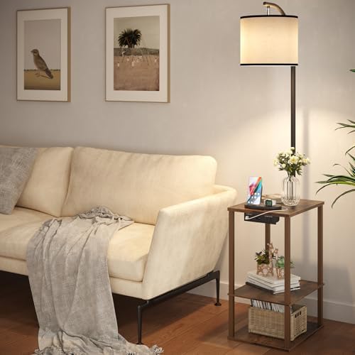 SUNMORY Floor Lamp with Table Shelves, End Side Table for Living Room