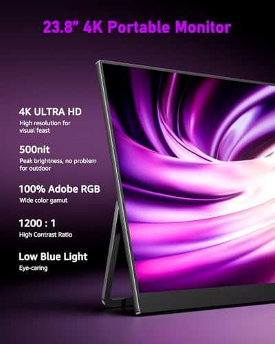 Yodoit Portable Monitor for Laptop 23.8" 4K UHD Travel Gaming Monitor Screen IPS Display with USB Type C Port and Built-in Speakers Compatible with PC, Xbox Black
