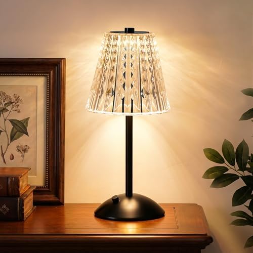 Nusogon Rechargeable Cordless Table Lamp, Touch Control Crystal Desk Lamp