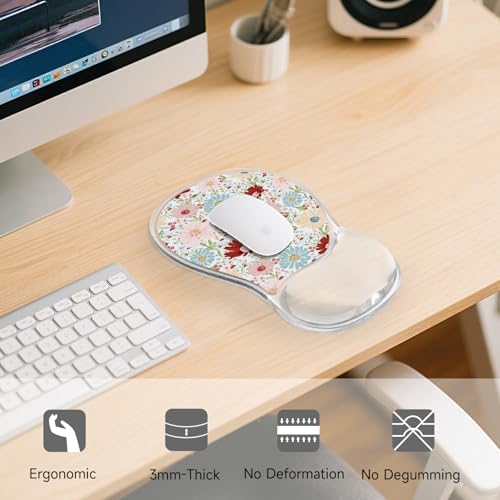 AUPET Ergonomic Mouse Pad with Gel Wrist Support – Non-Slip Mouse Mat with Comfortable Memory Gel Cushion – Relieves Wrist Pain – Designer Pattern for Home Office & Gaming (Colorful Daisy)
