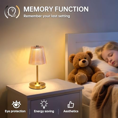 Shenmoyl Set of 2 Cordless Touch Table Lamp with 5200mAh Battery - 3 Adjustable Color Temperatures & Dimmable, Rechargeable Lamp for Bedsides, Living Room, Entryway, Bookshelves (Amber Stripe)