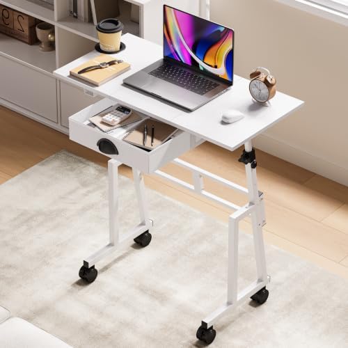 Honkazita Height Adjustable Standing Desk with Storage Drawer, White