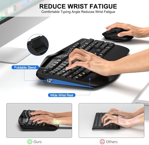 Wireless Keyboard and Mouse Combo, 2.4G Ergonomic Wave Keys(Black)