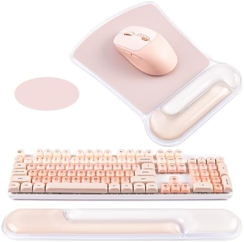 Ospelelf Mouse Pad with Wrist Rest and Ergonomic Gel Keyboard Hand Wrist, Support for Typing Gaming, Relieve Wrist Pain, Cool & Easy to Clean, for Office, Programmer, Home Computer Use, Pink
