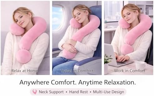 EVOLIVE Question Mark Neck Pillow 15"x24", Velvet Ergonomic Support (Pink)