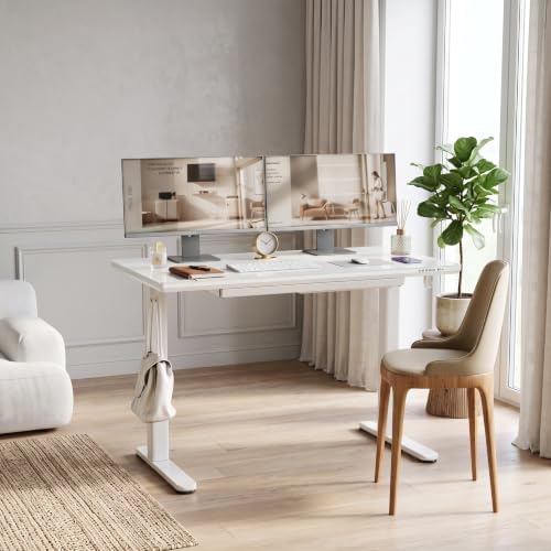 YDN Wireless Charging Glass Standing Desk with Drawer 55 Inches Super White