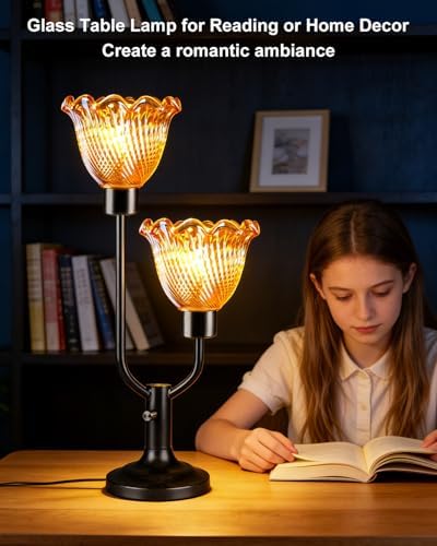 Lightdot Mid Century Modern Table Lamp Dimmable Black Vintage Glass Lamp