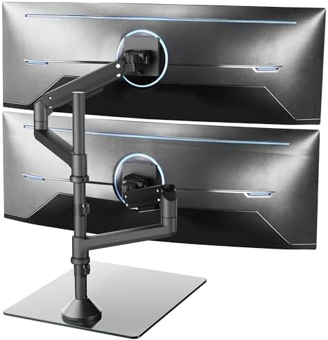 VIVO Pneumatic Arm Dual Ultrawide Monitor Desk Stand for Up to 49 inch Screens with Tempered Glass Base, Holds 2 Ultra Wides Up to 30.8 lbs, Black, STAND-V249FG