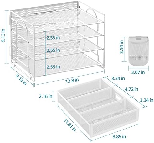 Marbrasse Desk Organizer, 4-Tier Paper File Letter Tray, White