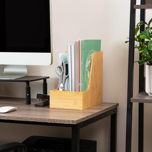 Mind Reader Vertical File Storage, Desktop Organizer, Magazine Holder, Office, Bamboo, 6"L x 11"W x 10"H, Brown