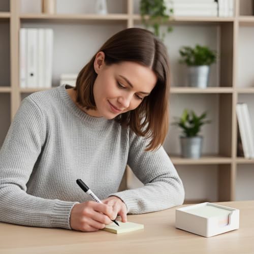 Concrete Sticky Note Holder for 3x3″ Notes - Cement Self-Stick Note Memo Pad Holder Notepad Dispenser Organizer - Modern Desk Accessory for Office & Home, White