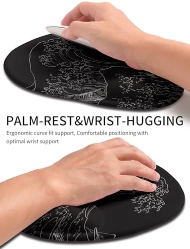 Palm-Rest and Wrist-Hugging Mouse Pad Wrist Rest, Ergonomic Wrist Support with Curve Fitting Cushioned Memory Foam for Carpal Tunnel Pain Relief, 9.9 x 8.3 Inch, Waves