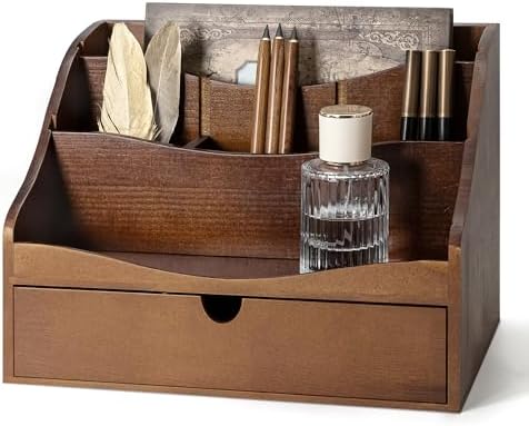 Rebee Vision Mail Organizer for Desk with 4-Slot for Home & Office, Brown