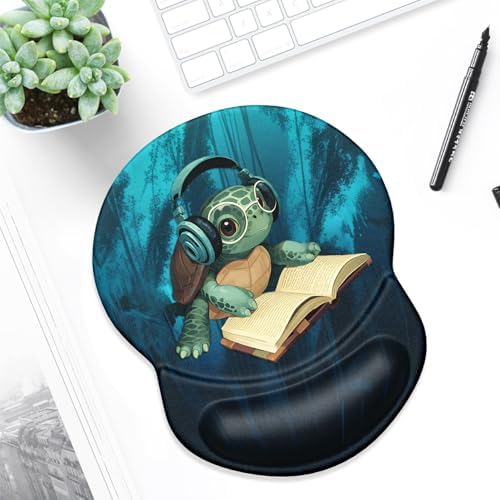 ITNRSIIET Ergonomic Mouse Pad with Gel Wrist Support Small Wrist Rest Smooth Surface Non-Slip PU Base Comfortable Office Supplies Pain Relief, 8.7 x 7.2 inches, Pretty Turtles
