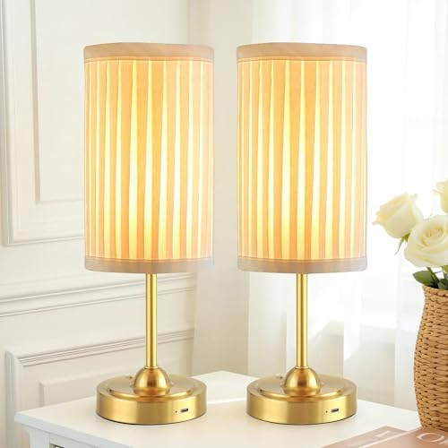 Mr.White Set of 2 Rechargeable Cordless Table Lamp with Fabric Shade, 5200mAh Battery Operated LED Touch Table Light, for Restaurant Kitchen Patio Dinner (Bronze)