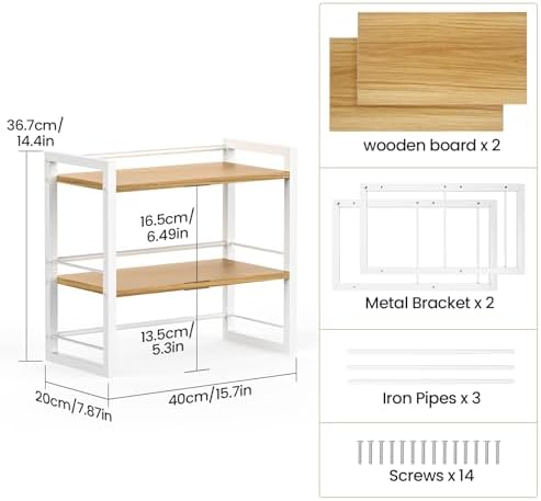 Office Desk Shelf Organizer, Wood Desktop Bookshelf Supplies Storage Rack, Shelf for Top of Desk and Dresser (White-2 Tier)