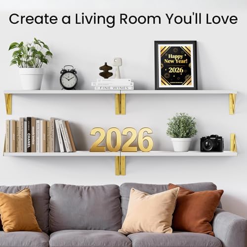 BAYKA 22.4 in Long Wall Mounted Floating Shelves (White and Gold, Set of 4)