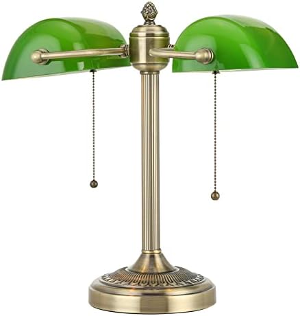 Green Double Head Glass Bankers Desk Lamp,Plug in