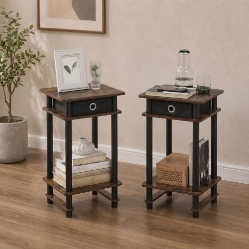 Furinno Turn-N-Tube Set of 2 Toolless 3-Tier Side Table, Amber Oak