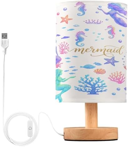ALAZA Mermaid Coral Reef Seashorse Starfish Decor Bedside Table Lamp with USB Port for Bedroom Nightstand Office Desk LED Bulb Included