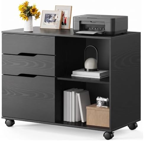 OLIXIS 3 Drawer Lateral File Cabinet, Rolling Printer Stand with Storage