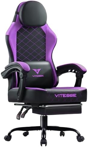 PUKAMI Gaming Chair with Footrest,Ergonomic Gamer Chair for Adults, Racing Style Reclining Computer Game Chair with Headrest and Lumbar Support (Purple)