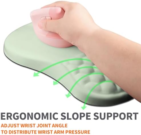 Ergonomic Joint Wrist Support Mouse Pad with Memory Foam Cushion Massage Bump, Carpal Tunnel Pain Relief Mousepad Slope Design for Wrist Rest, 11.8x7.9 in, DarkSeaGreen