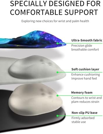 Palm-Rest and Wrist-Hugging Mouse Pad Wrist Rest, Ergonomic Wrist Support with Curve Fitting Cushioned Memory Foam for Carpal Tunnel Pain Relief, 9.9 x 8.3 Inch, Nebula