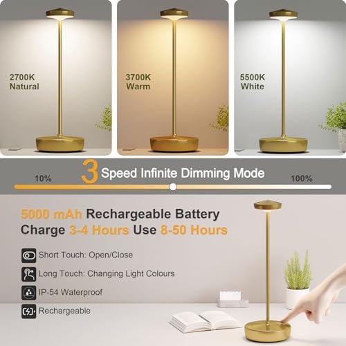 Rechargeable Cordless LED Table Lamp,5000mAh Battery