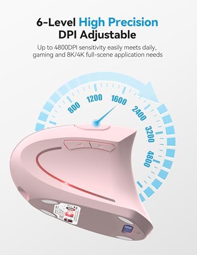 TECKNET Ergonomic Mouse Pink Rechargeable Vertical Wireless Mice Right Hand