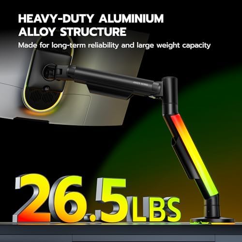 ARES WING RGB Single Monitor Arm Desk Mount for 17-40 inch Monitors, Black