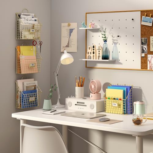 4 Packs Hanging Wall File Organizer with Hooks, Magazine Rack ,Mail Basket