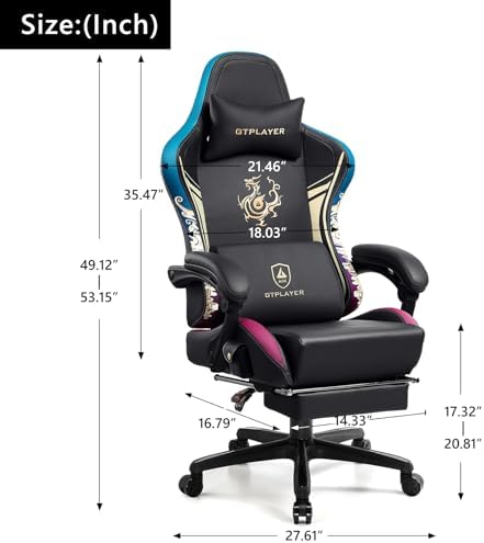 GTPLAYER Gaming Chair with Bluetooth Speakers and Footrest, Dragon Series Video Game Chair, Heavy Duty Ergonomic Chair, Esports Gaming Chair, Computer Office Desk Chair(DEEP Black)