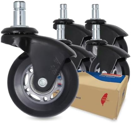 AXL 2.5" Office Chair Wheels Replacement, in-Line Style Casters for Hardwood Floors & Tile – Silent, Scratch-Free Smooth Gliding, Fit 7/16" x 7/8", with Unique Corner Guard Protection (Set of 5)