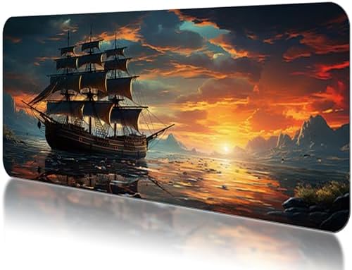Gaming Mouse Pad 31.5x11.8 inch XL Large Extended Mouse Pad, Big Mousepad Desk Mat for Computer with Non-Slip Rubber Base and Stitched Edge-Sailboat