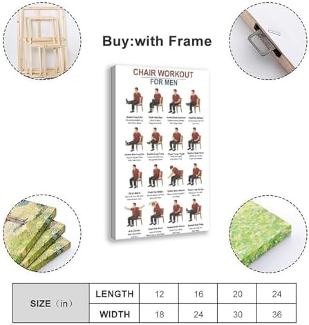 Tai Chi Chair Workouts for Men Chair Exercise Chart Home Workout Plan Canvas Poster Bedroom Decor Room Decor Frame 24x36inch