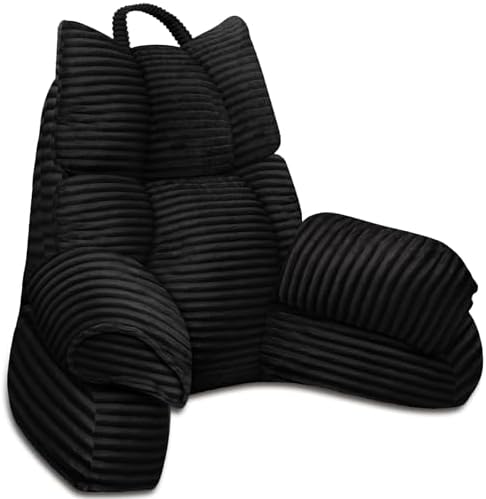 Reading Pillow for Bed with Arms, Back Support, Memory Foam (Ink Black）