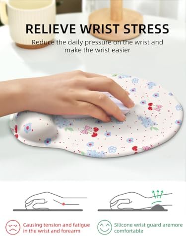 Lily Floral Mouse Pad Wrist Support Wrist Rest, Flower Ergonomic Mouse Pad with Non-Slip Base for Office Gaming Working Computers,Desk Accessories Pain Relief Mouse Mat, Cherry