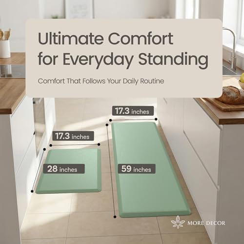 Anti Fatigue Kitchen Mats for Floor | Padded Kitchen Rugs | Non Slip, Cushioned Standing Desk Mat | Waterproof Floor Mat | 17.3" x 28" x 0.47" & 17.3" x 59" x 0.47", Mint Green, 2-Pack | More Décor