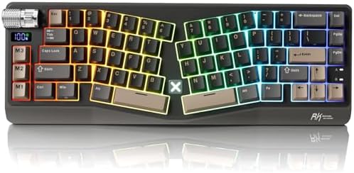 RK ROYAL KLUDGE A70 Wireless Ergonomic Keyboard, Alice Split Mechanical Keyboard w/Bluetooth/2.4GHz/Wired, 65% RGB Gaming Keyboards with Knob and PBT Keycap, Gasket Hot Swappable Linear Cream Switches