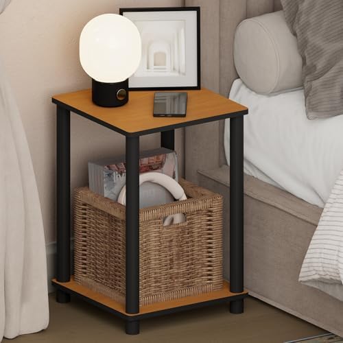 Furinno Turn-N-Tube Toolless 2-Tier Open Shelf Night Stand, Light Cherry