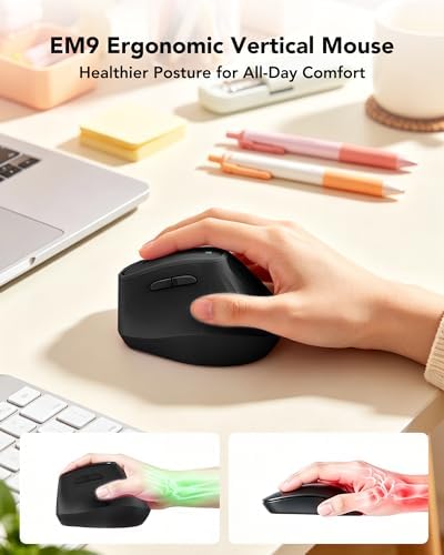 KYSONA Ergonomic Mouse Wireless, Bluetooth Vertical Mouse, 5-Level Adjustable DPI, 2.4G Silent Switch Mice for Windows, MacOS, IPadOS, Laptop, PC, Black